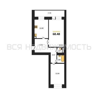 2-комнатная квартира, 69.9кв.м - изображение