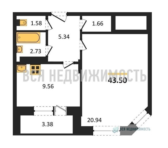 1-комнатная квартира, 43.5кв.м - изображение 0