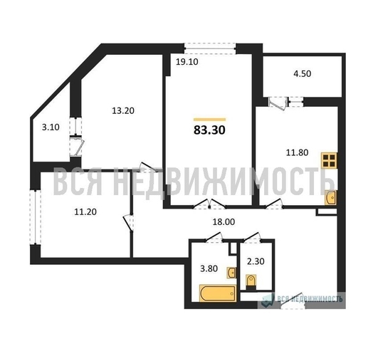 3-комнатная квартира, 83.3кв.м - изображение 0