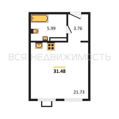 квартира-студия, 31,48кв.м. - изображение