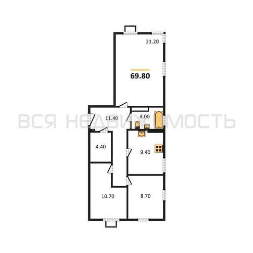 3-комнатная квартира, 70.2кв.м - изображение 0