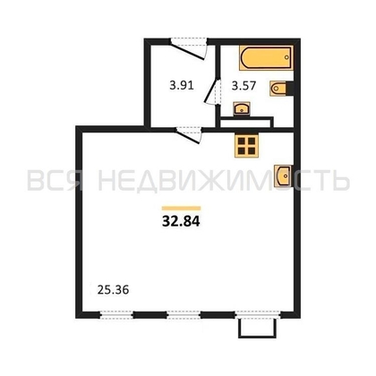 квартира-студия, 32,84кв.м. - изображение
