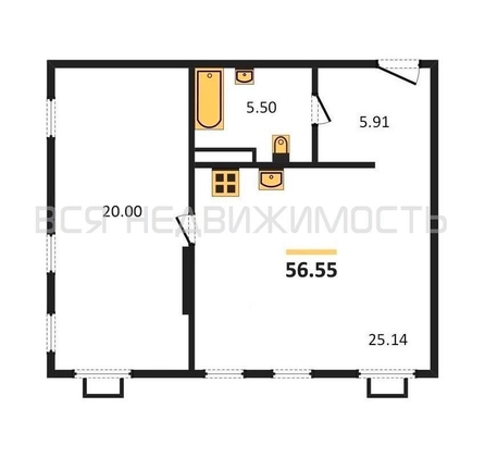 1-комнатная квартира, 58кв.м - изображение