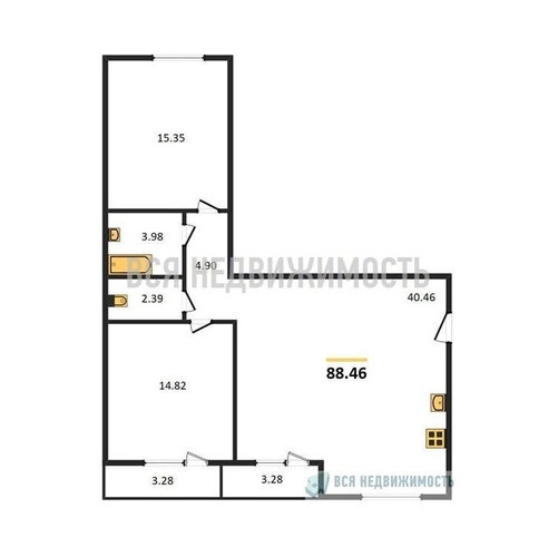2-комнатная квартира, 88.46кв.м - изображение 0