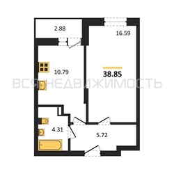 1-комнатная квартира, 38.85кв.м - изображение 1