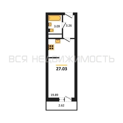 квартира-студия, 27,03кв.м. - изображение