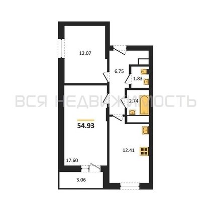 2-комнатная квартира, 54.93кв.м - изображение