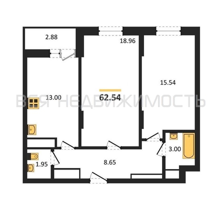 2-комнатная квартира, 62.54кв.м - изображение