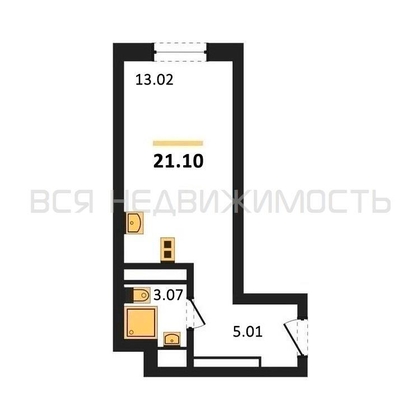 квартира-студия, 21,1кв.м. - изображение