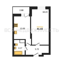 1-комнатная квартира, 41.65кв.м - изображение 1