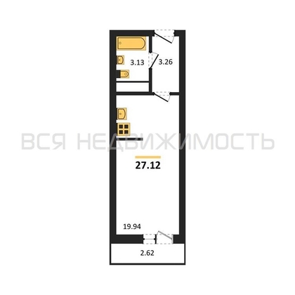 квартира-студия, 27,12кв.м. - изображение