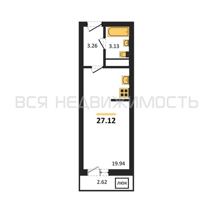 квартира-студия, 27,12кв.м. - изображение