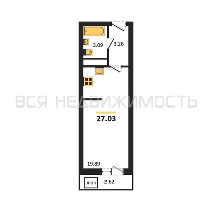 квартира-студия, 27,03кв.м. - изображение
