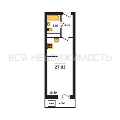 квартира-студия, 27,03кв.м. - изображение