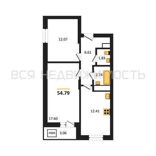 2-комнатная квартира, 54.79кв.м - изображение 0
