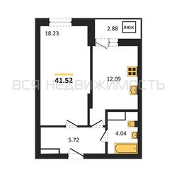 1-комнатная квартира, 41.52кв.м - изображение 1
