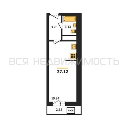 квартира-студия, 27,12кв.м. - изображение