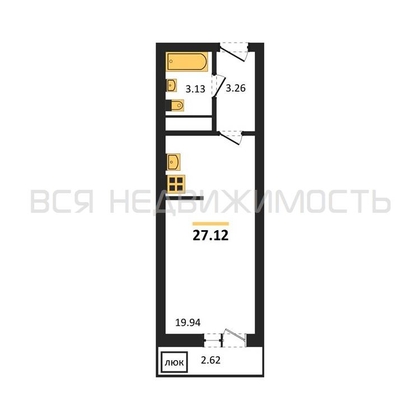 квартира-студия, 27,12кв.м. - изображение