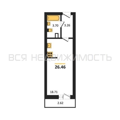 квартира-студия, 26,46кв.м. - изображение