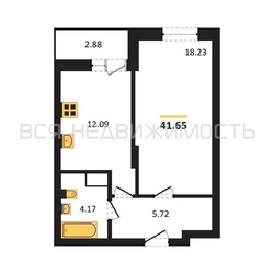 1-комнатная квартира, 41.65кв.м 1-комнатная квартира, 41.65кв.м - изображение 1