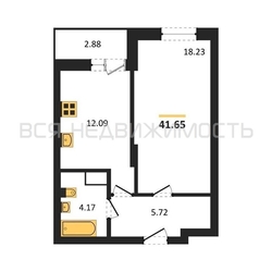 1-комнатная квартира, 41.65кв.м - изображение 1