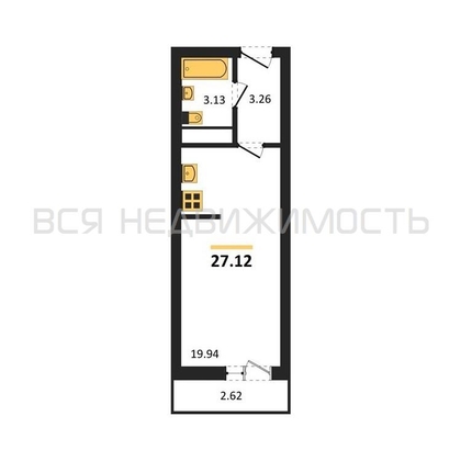 квартира-студия, 27,12кв.м. - изображение
