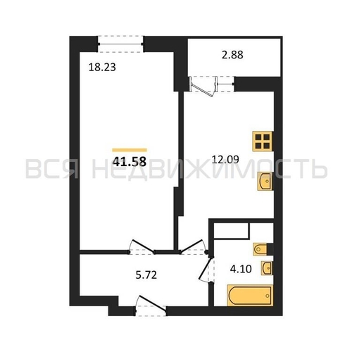 1-комнатная квартира, 41.58кв.м - изображение 0