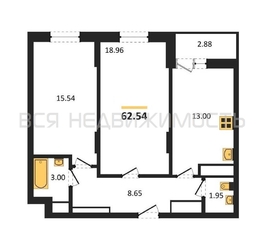 2-комнатная квартира, 62.54кв.м 2-комнатная квартира, 62.54кв.м - изображение 1