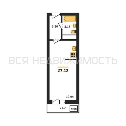 квартира-студия, 27,12кв.м. - изображение