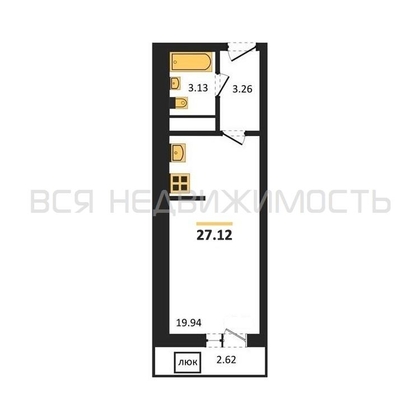 квартира-студия, 27,12кв.м. - изображение