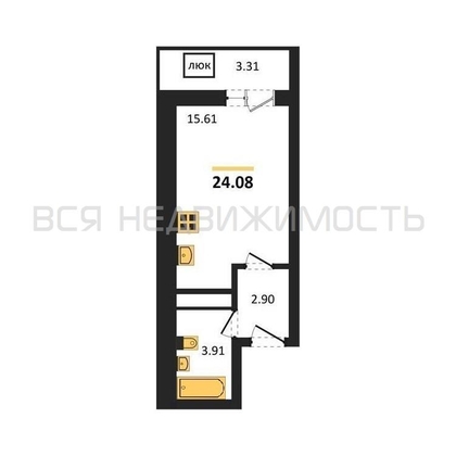 квартира-студия, 24,08кв.м. - изображение