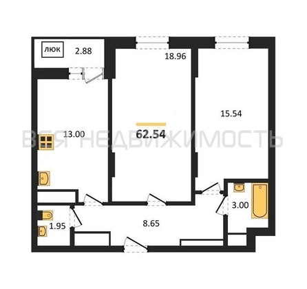 2-комнатная квартира, 62.54кв.м - изображение