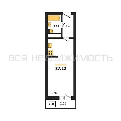 квартира-студия, 27,12кв.м. - изображение