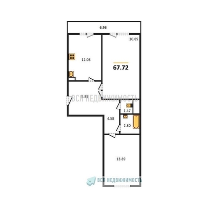 2-комнатная квартира, 68.8кв.м - изображение