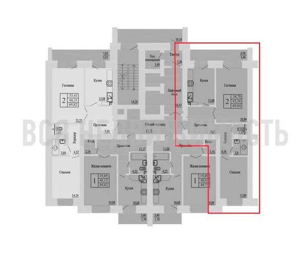 2-комнатная квартира, 68.8кв.м - изображение 1